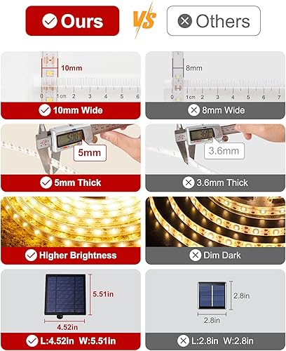Miniatura 2 de LUHLEE Tira de luces LED solares para exteriores, 600 luces LED más brillantes de 32.8 pies para exteriores con control remoto, 8 modos de
