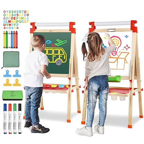 JOYOOSS Kids Wooden Easel with Paper Roll - Adjustable Magnetic