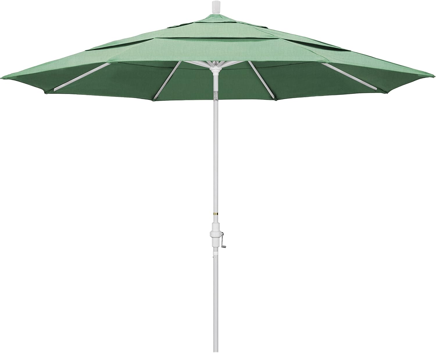 California Umbrella 11' Round Aluminum Market Umbrella, Crank Lift, Collar Tilt, White Pole