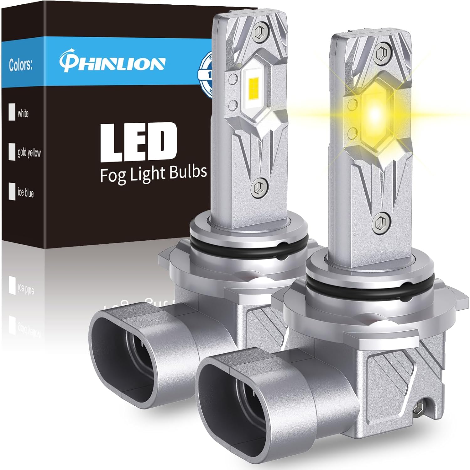 PHINLION 9006 LED Fog Light Bulbs, 12000 Lumens 3000K Golden Yellow, 800% Brightness Super Bright HB4 LED Fog Lights, 1:1 Mini Size, Play and Plug, Pack of 2