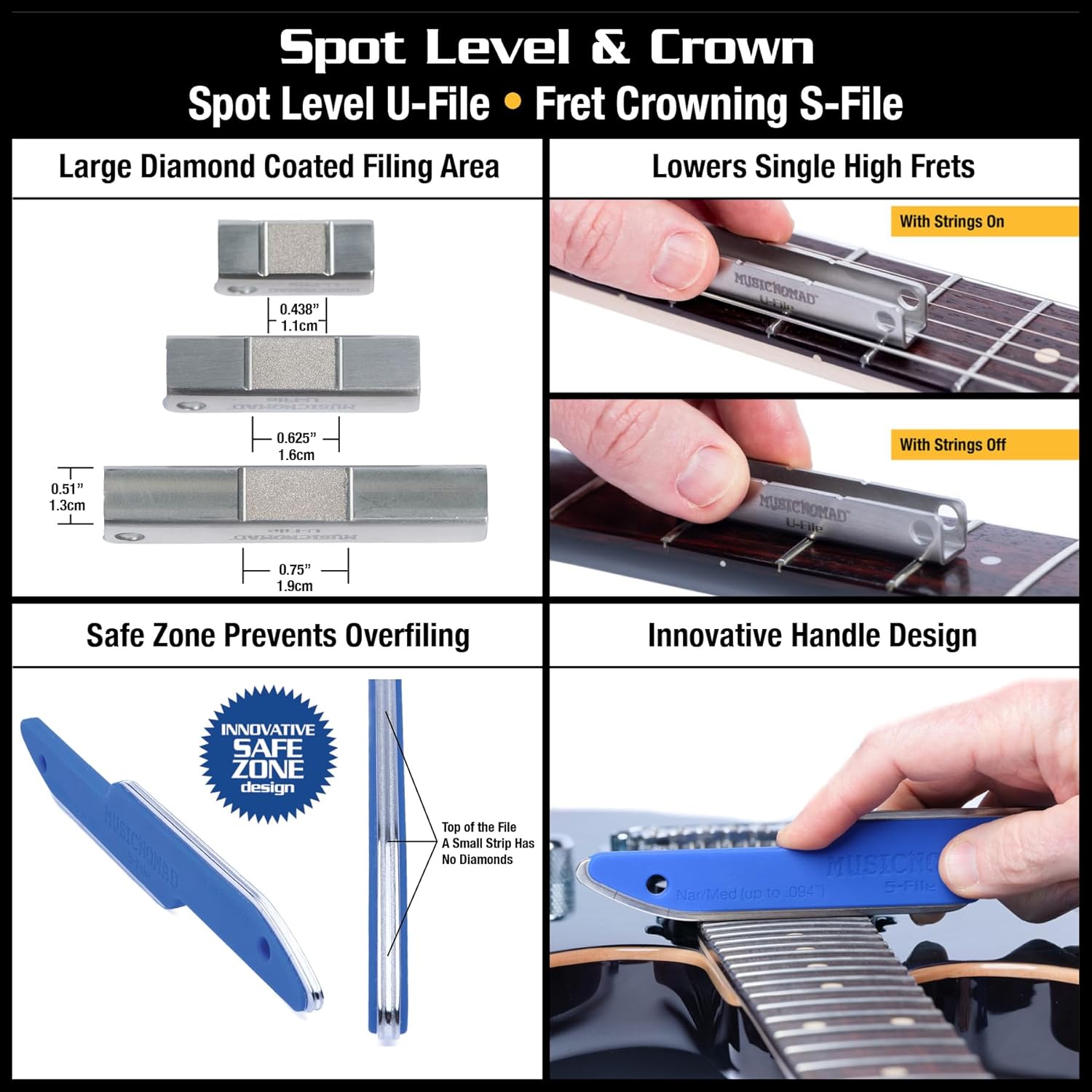 MusicNomad Premium Guitar Tech Fret Tool Set - 18 pc. kit for leveling, crowing, beveling, polishing (MN880)