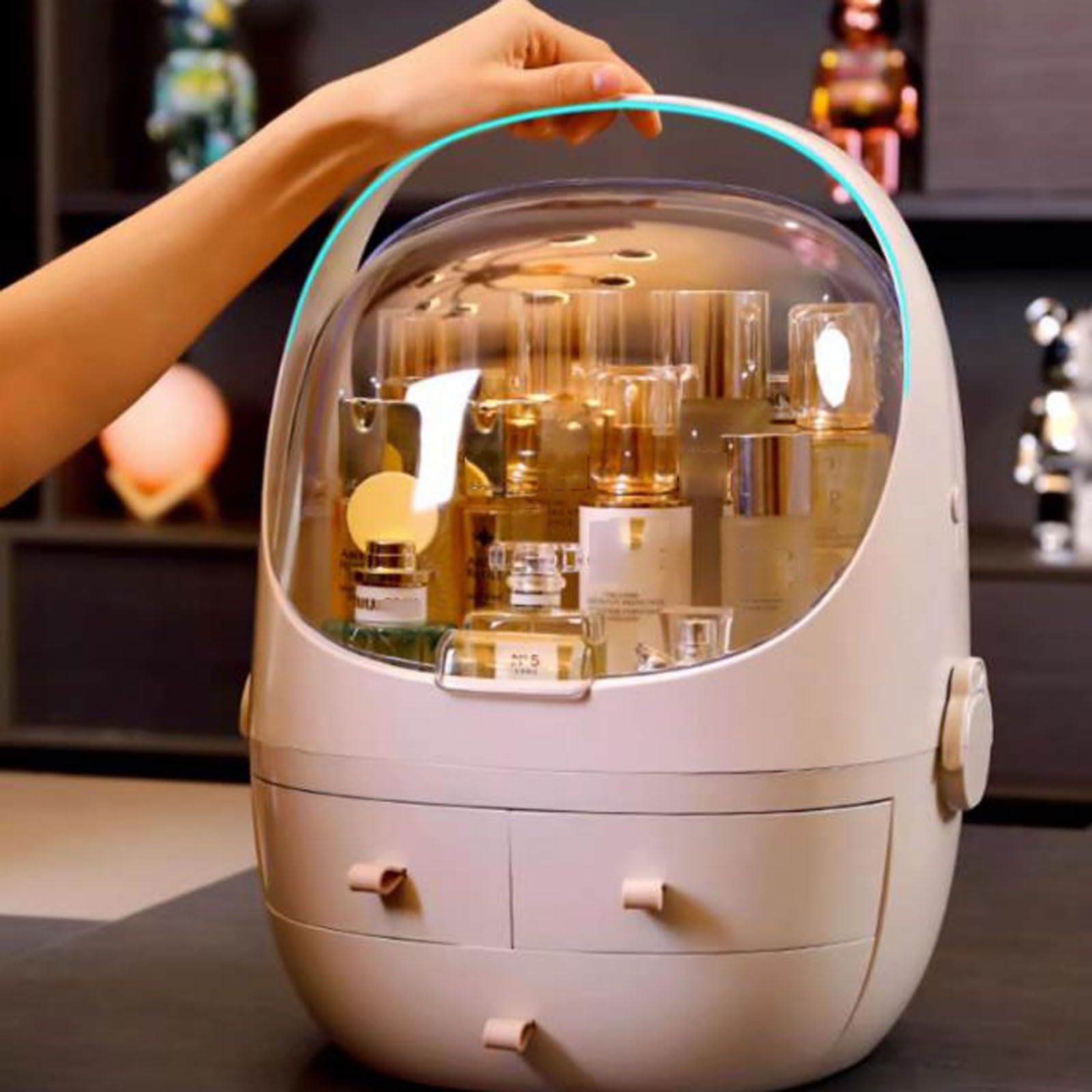 Organizador de maquillaje Organizadores de maquillaje for el cuidado de la piel, cajones de almacenamiento, organizador de tocador de baño, vitrinas de cosméticos con 3 cajones y tapa transparente, ap