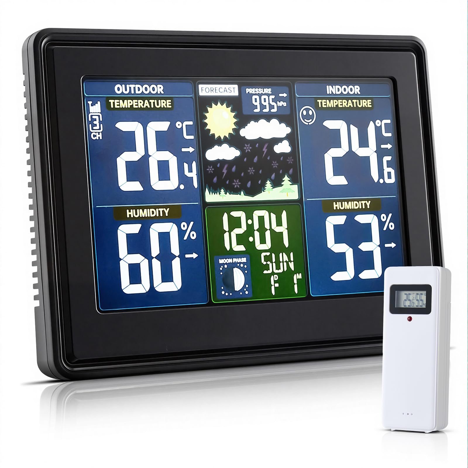 Warmiehomy Digital Wireless Weather Station, Professional Weather Station with Outdoor Sensor and Display Console for Home, Indoor Outdoor Temperature,Humidity and Barometric/Forecast Monitor