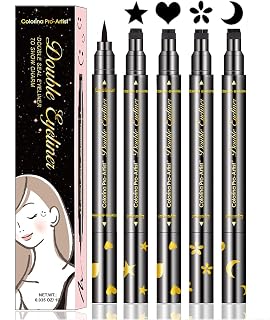 LemonSac 4 Pcs Double-sided Liquid Eyeliner Pencil Pen, with Eye Makeup Stamp Super Slim Gel Felt Tip, Waterproof Smudgeproof Long Lasting Eyeliner Eye Makeup Tool-Heart, Star,Moon, Flowers (4PCS)