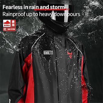 Lightweight Reflective Motorcycle Raincoat,Men Rain Suit with Pant Motorbike Riding in Heavy Rain,3-layer Composite Rain Suit