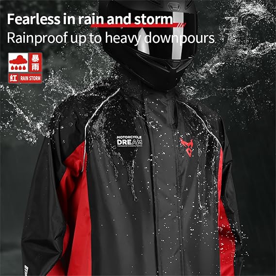 Lightweight Reflective Motorcycle Raincoat,Men Rain Suit with Pant Motorbike Riding in Heavy Rain,3-layer Composite Rain Suit
