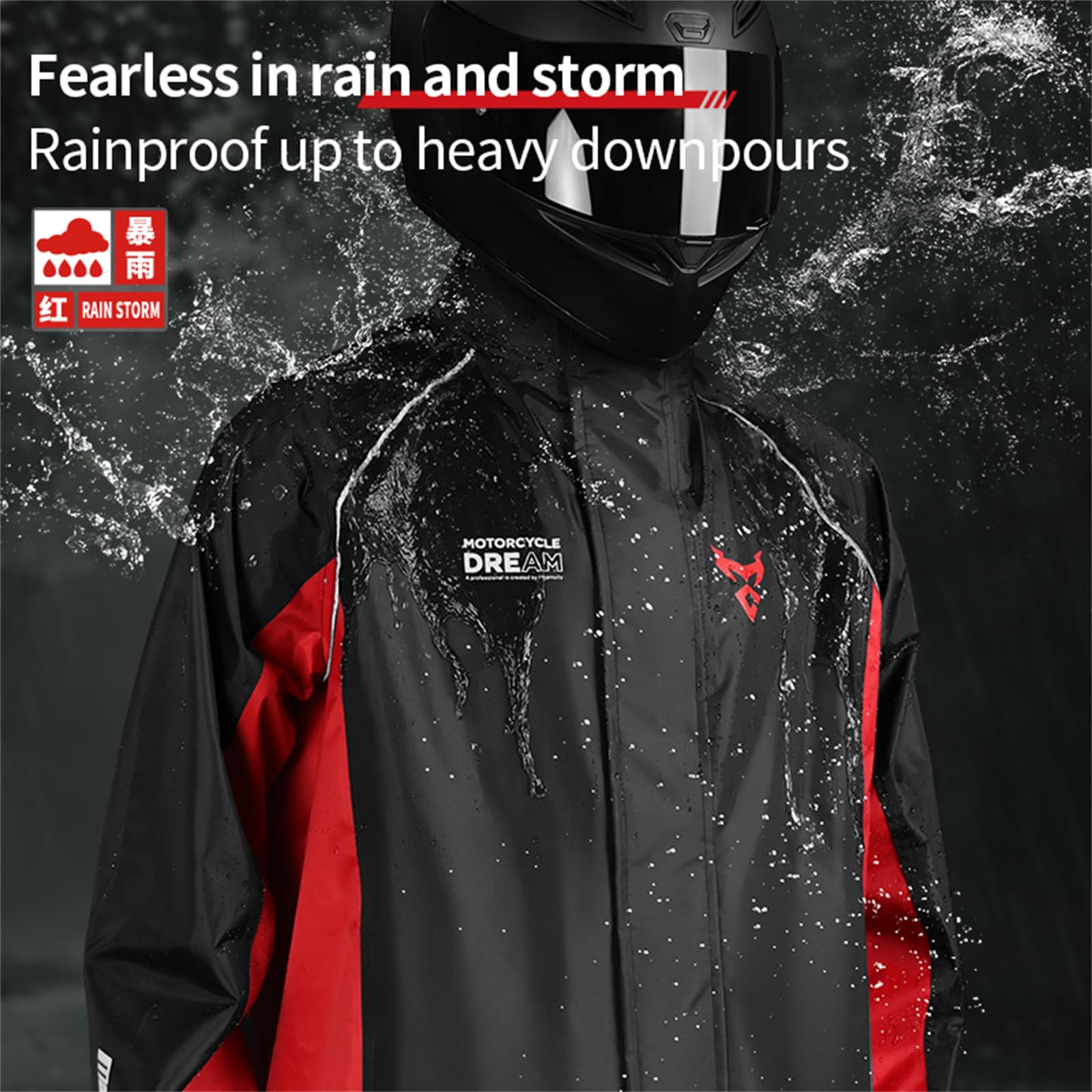 MOTOCENTRIC Traje de Lluvia para Moto 2 Piezas, Chubasquero Impermeable y Transpirable con Tiras Reflectantes, Conjunto de Chaqueta y Pantalón Cortavientos para Motorista Hombre Mujer