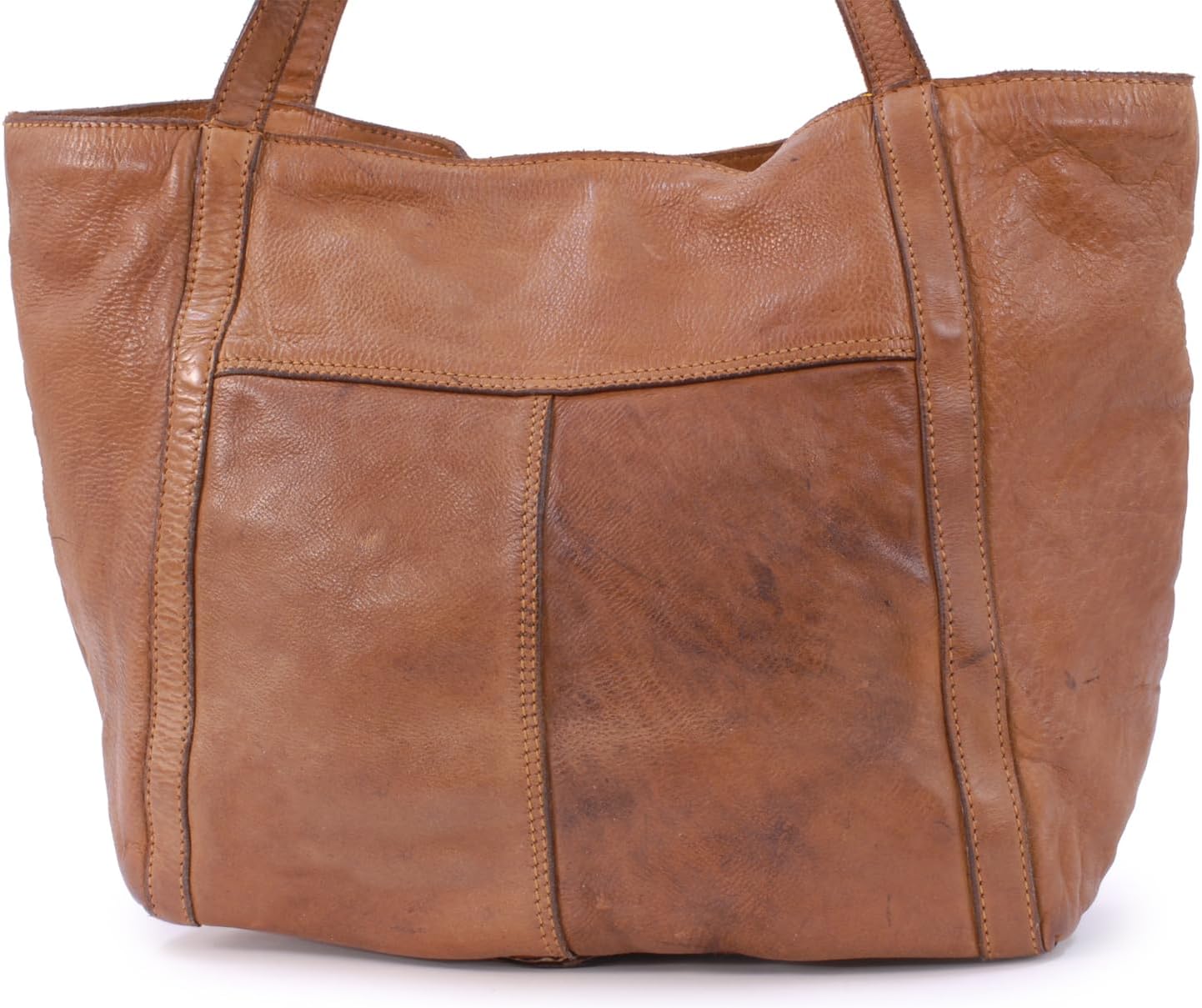 Catwalk Collection Handbags - Leren Schoudertas Dames - Grote Handtas met Rits - Tote Bag van Gewassen Vintage Leer - Hazel - Bruin