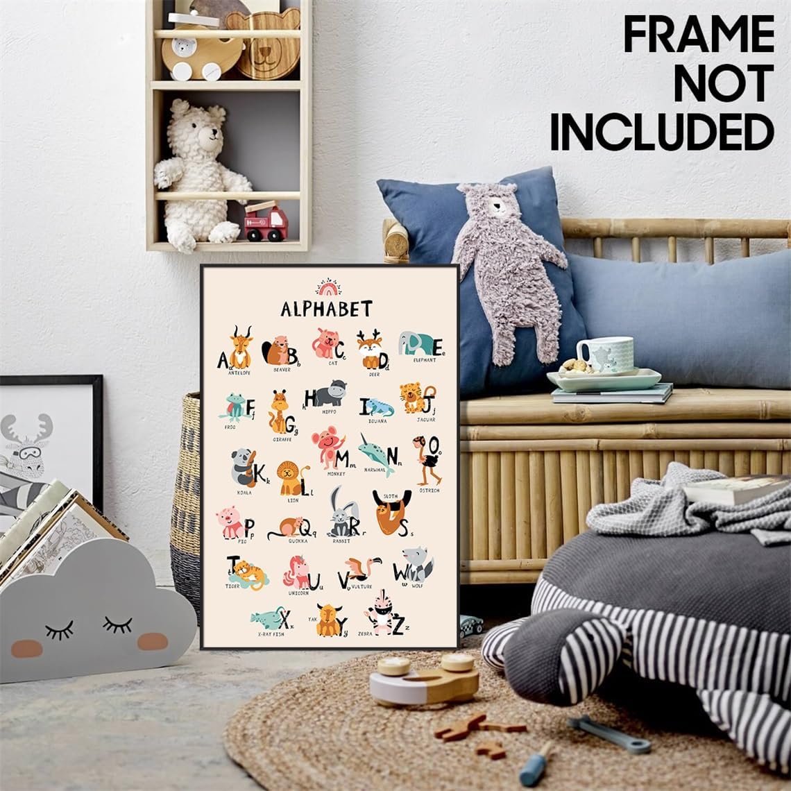 Animal Alphabet Poster, Abc Animal Poster for Toddlers, Alphabet Letters for Wall, Educational Learning Posters for Toddlers 1-3, Classroom Must Haves Poster, Baby Nursery Print 24x36in Unframed