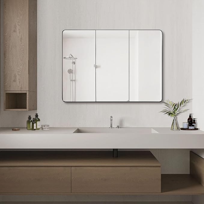 Botiquín de baño negro mate con espejo 36 x 26 pulg miniatura 2