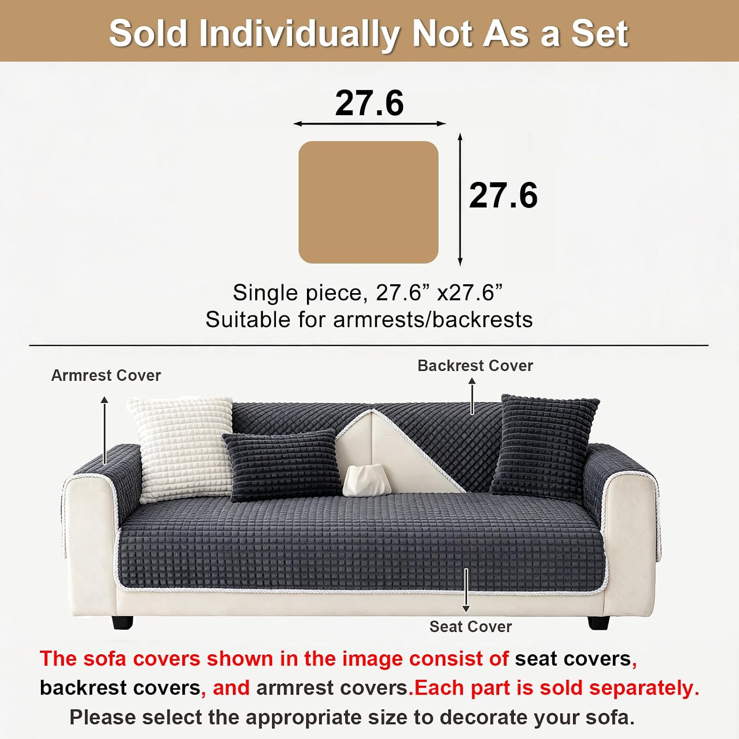Soft Velvet Couch Arm Covers Washable(1PC, 27.6"x27.6") image 3