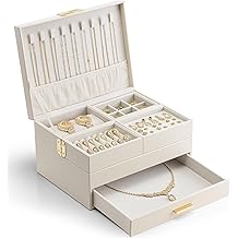 Vlando 3 Layer Jewelry Box - Women Jewelry Box with Retractable Tray - Jewelry Organizers with Drawer for Necklaces, Rings, Bracelets, Earrings, Valentines Gift for Mom Girls - Cloud White