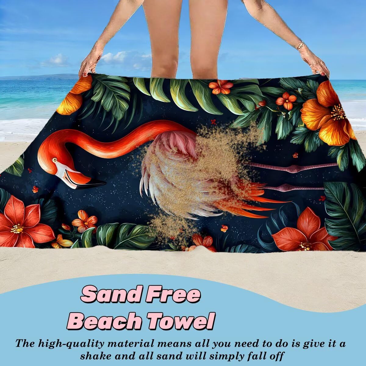 Telo Mare Grande 90x200 cm 2 Pezzi, Antisabbia Telo Mare Microfibra Fenicotteri, Asciugatura Rapida Asciugamano Microfibra, Asciugamani Palestra Donna Uomo, Leggero Teli Doccia Accessori Viaggio -4206