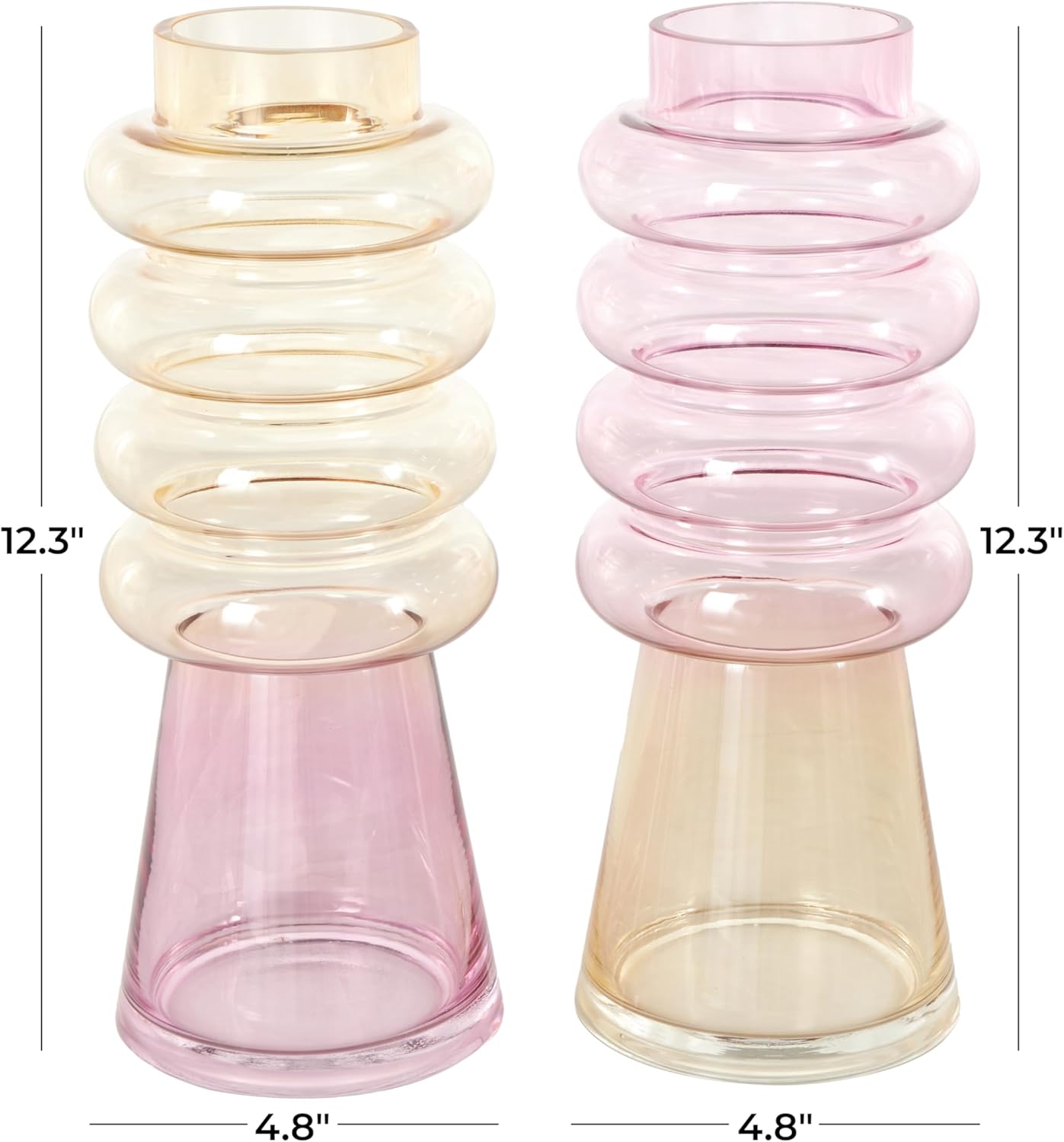 Deco 79 Glass Decorative Vase Tinted Centerpiece Vases with Color Blocks, Set of 2 Flower Vases for Home Decoration 5" W, 12" H, Multi Colored