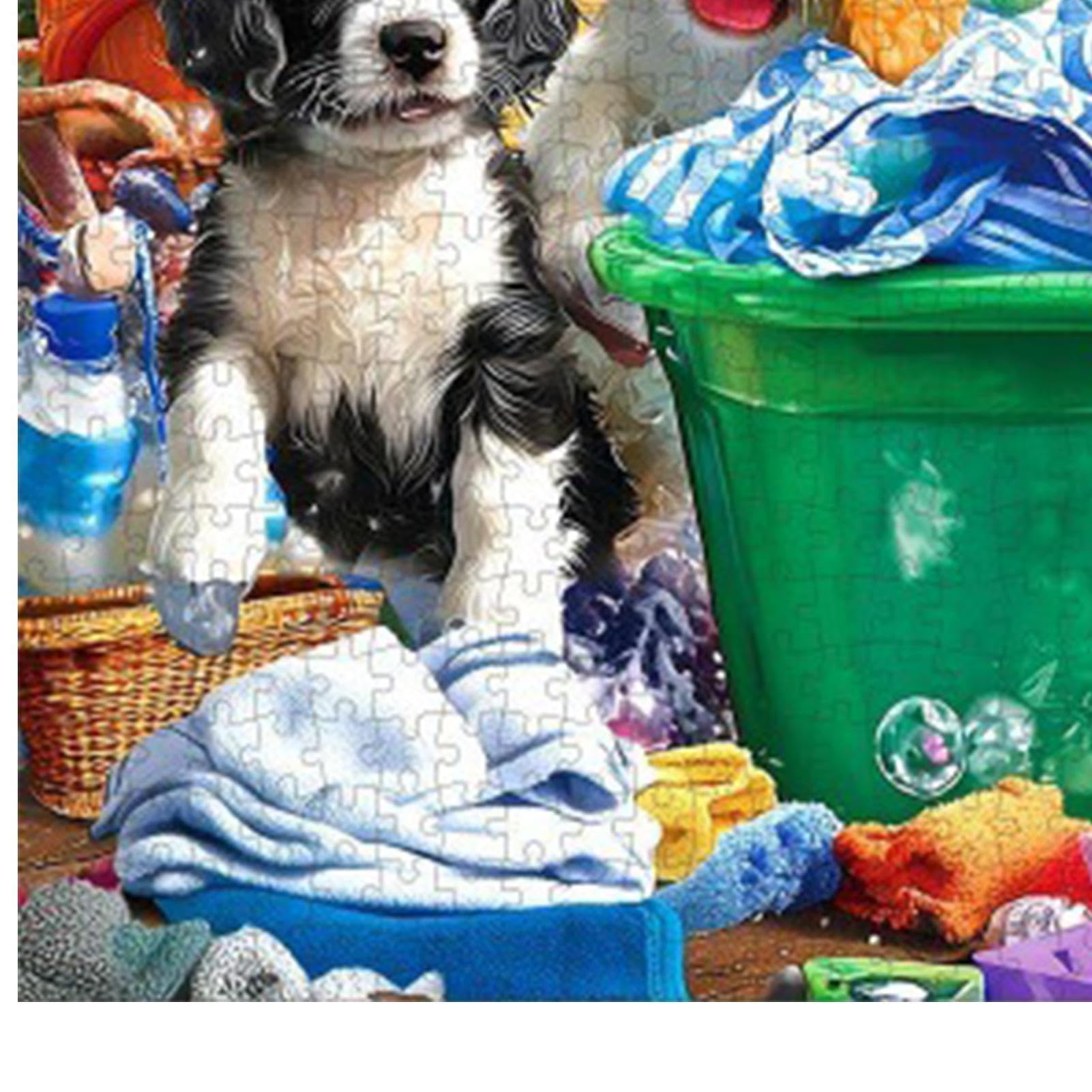 Puzzle con Animali Divertente a Tema Cani e Lavanderia | Puzzle da Mille Pezzi Incastrabili con Lettere sul Retro per Uomini e Donne Senior della Famiglia