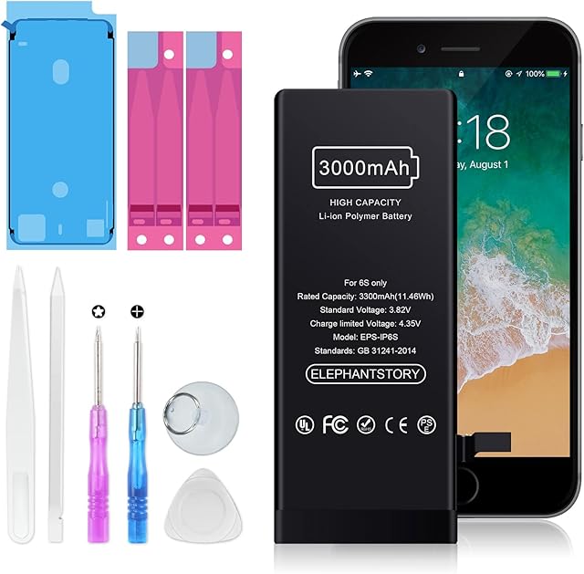 Battery for iPhone 6S Large Capacity 3000mAh iPhone 6S Battery Replacement Fit for Model A1633, A1688, and A1700 with Complete Repair Tool Kits
