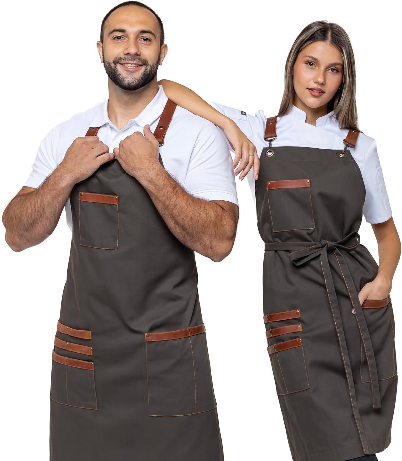 Unisex Western Bib Apron with Leather Straps One Size