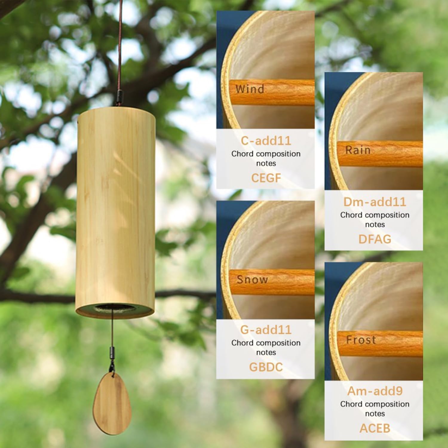 OLizee® Natural Bamboo Healing Wind Chime Decorative Meditation Chime Melodious Yoga Wind Chime Hand-Cranked Chord Wind Bell Zen Wind Chime for Home Decor Rain, Yellow