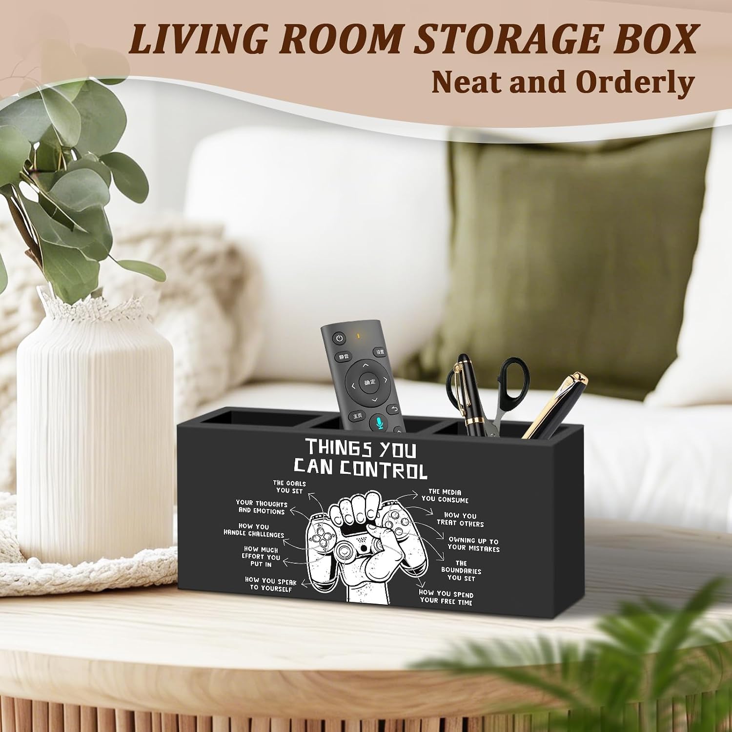 WODMIS Mental Health Motivational Pen Pencil Holder for Desk, Inspirational Positive Affirmations Gifts, Things You Can Control Wooden Box Organizer Decorations for Therapy Office Desk Accessories image 5
