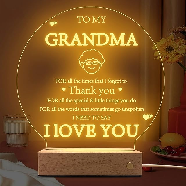 QpenguinBabies Grandma Gifts from Grandchildren, 80th 70th 60th 50th Birthday Gifts for Women, Grandma Christmas Gifts Mothers Day Gifts for Grandmother, Engraved Thank You Led Night Light Gift