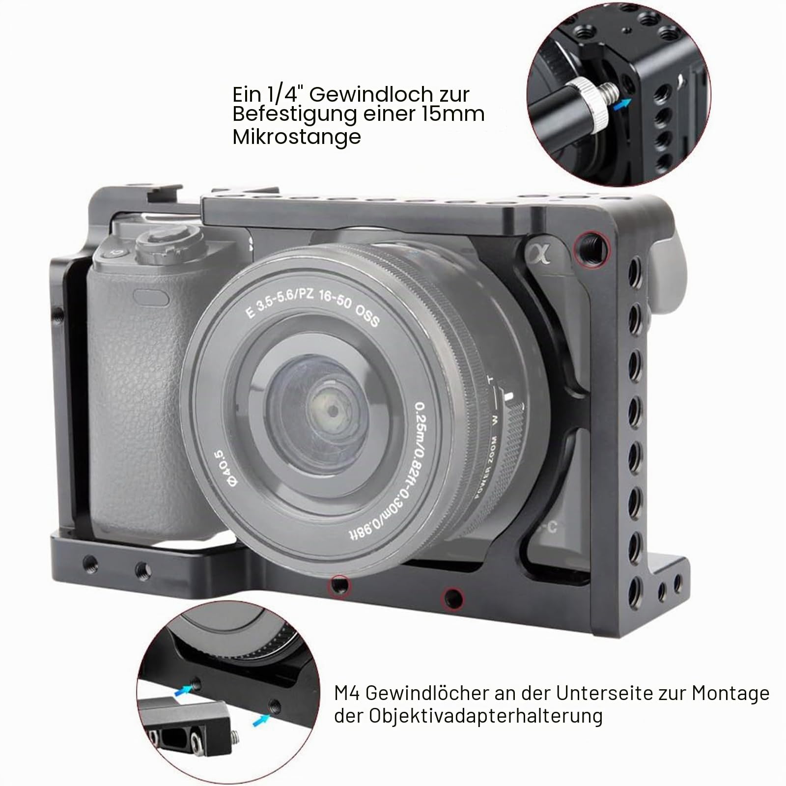 NICEYRIG Aluminium Kamera Käfig für So-ny A6100 A6400 A6300 A6000 NEX7 mit 1/4” Gewinde und Cold Shoe