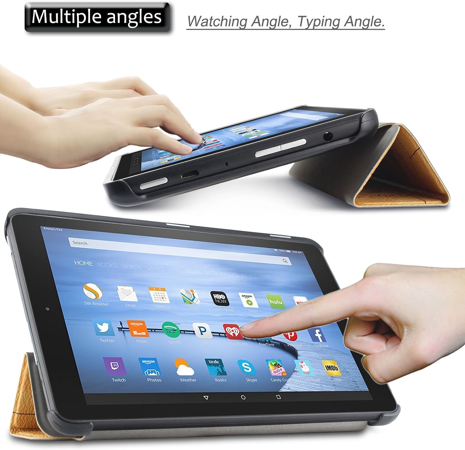 Fire 7 Shell Case - Infiland Ultra Slim Lightweight Tri-fold Stand Cover for Amazon Fire 7 Inch Tablet (Fire 7" Display 5th Generation - 2015 Release Only), Map Brown
