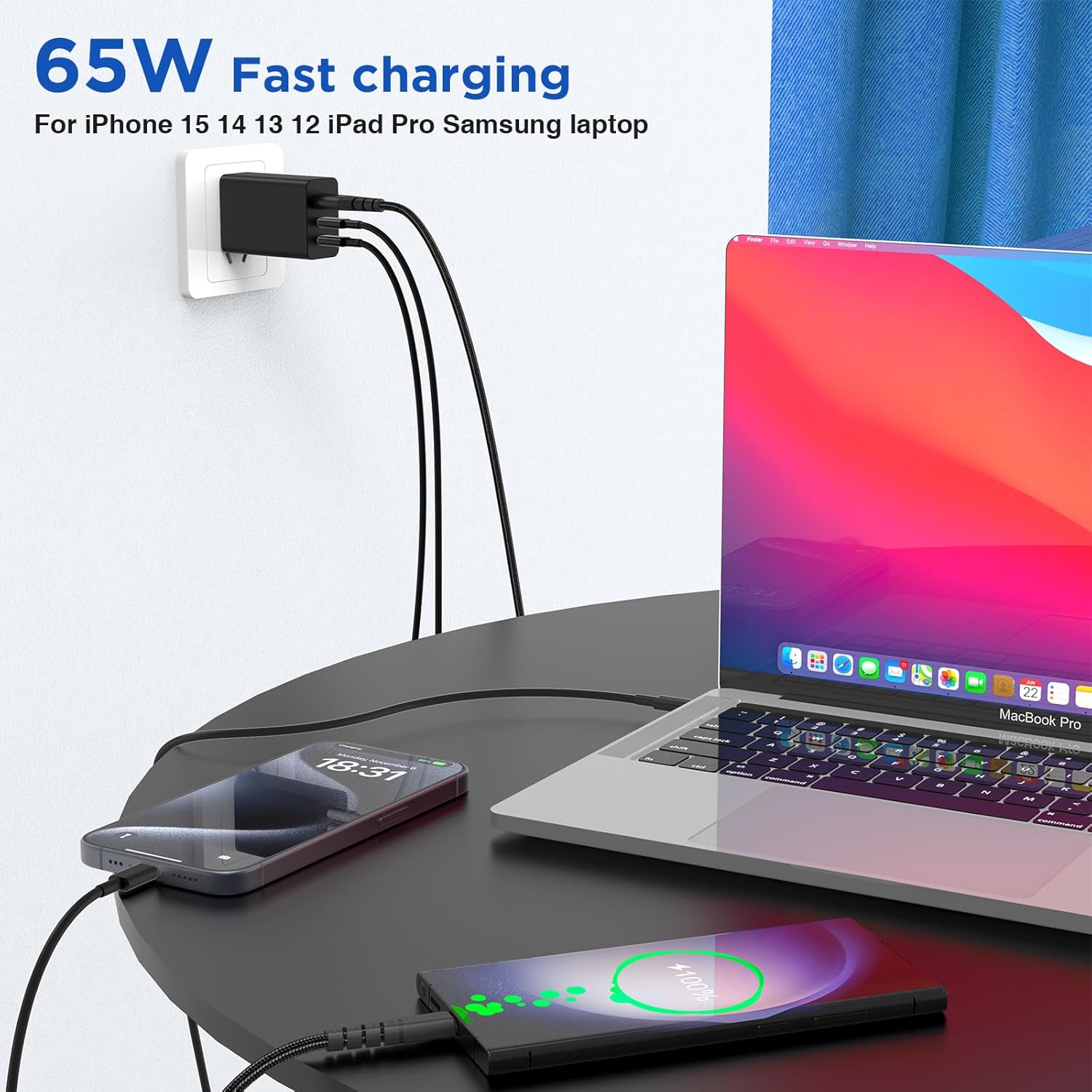 QZllW iPhone 16 15 Charger, USB C Charger Block, 65W Fast Wall Charger for iPhone 16/16 Plus/16 Pro/16 Pro Max/iPhone 15/15 Plus/15 Pro/15 Pro Max/iPad Pro/AirPods, with 3 Pack 60W 10 ft Cable