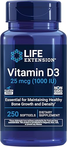 Life Extension Vitamina D3 25 mcg (1000 UI), apoyo al sistema inmunológico, salud ósea, salud de todo el cuerpo, tamaño de valor, sin gluten, sin