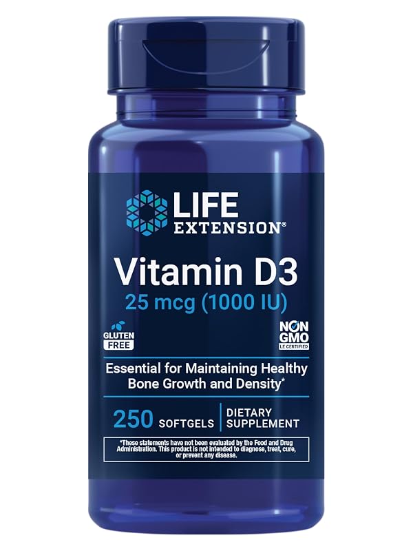 Life Extension Suplemento de Vitamina D3 (colecalciferol) 25 mcg (1000 IU), 250 cápsulas moles