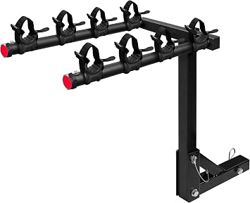 MaxxHaul 4-Bike Hitch Mount Rack - Dual Arm Carrier with Tie-Down Straps, Fits 2 Class III-IV Receiver, Foldable Heavy-Duty Steel (50250)