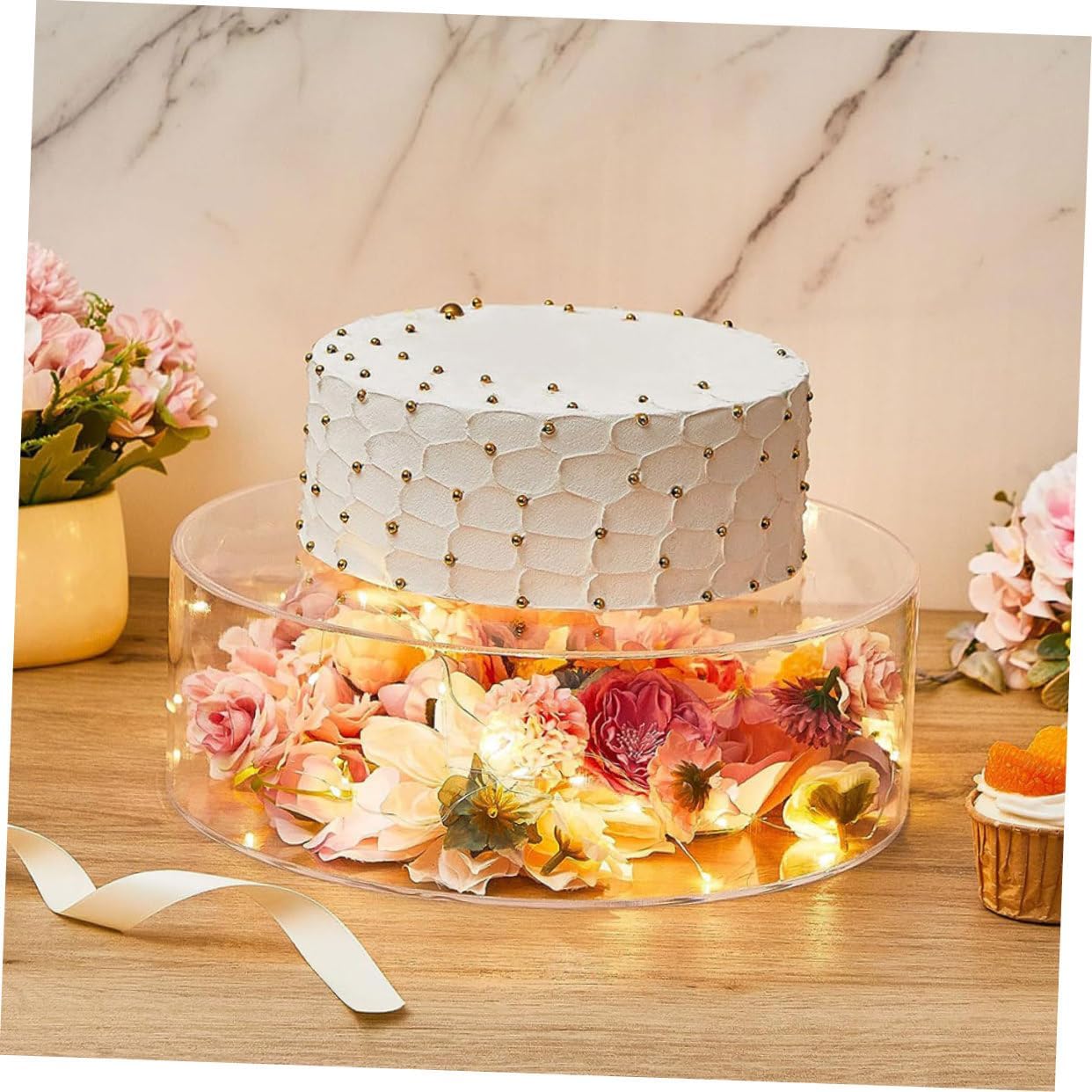 2Pcs Clear Acrylic Round Cake Display Stand Fillable Dessert Display Risers for Wedding Birthday Party Buffet Table Versatile Food and Snack Presentation Holder