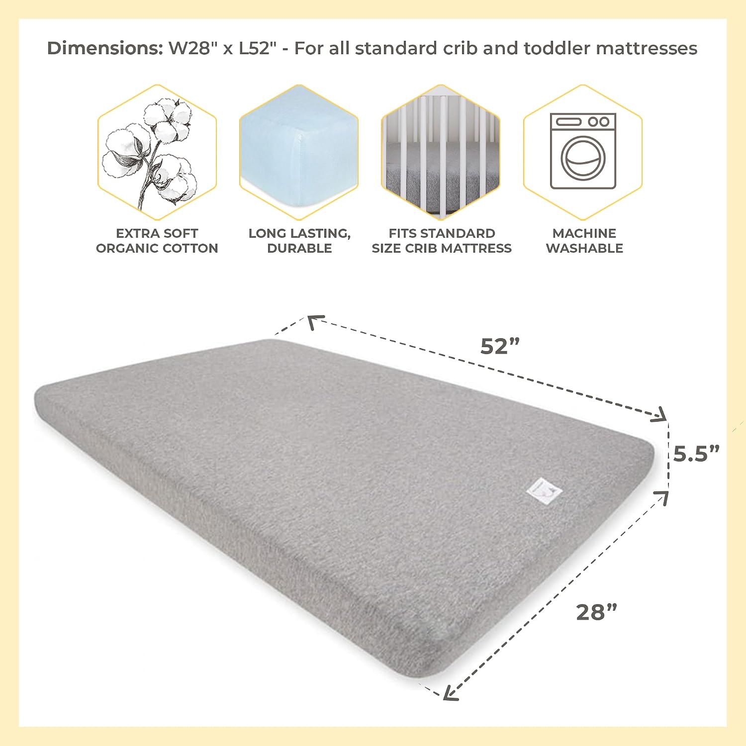  Essential Organic Cotton Fitted Crib Sheet, Breathable for Boy Girl Standard Crib & Toddler Mattresses thumbnail