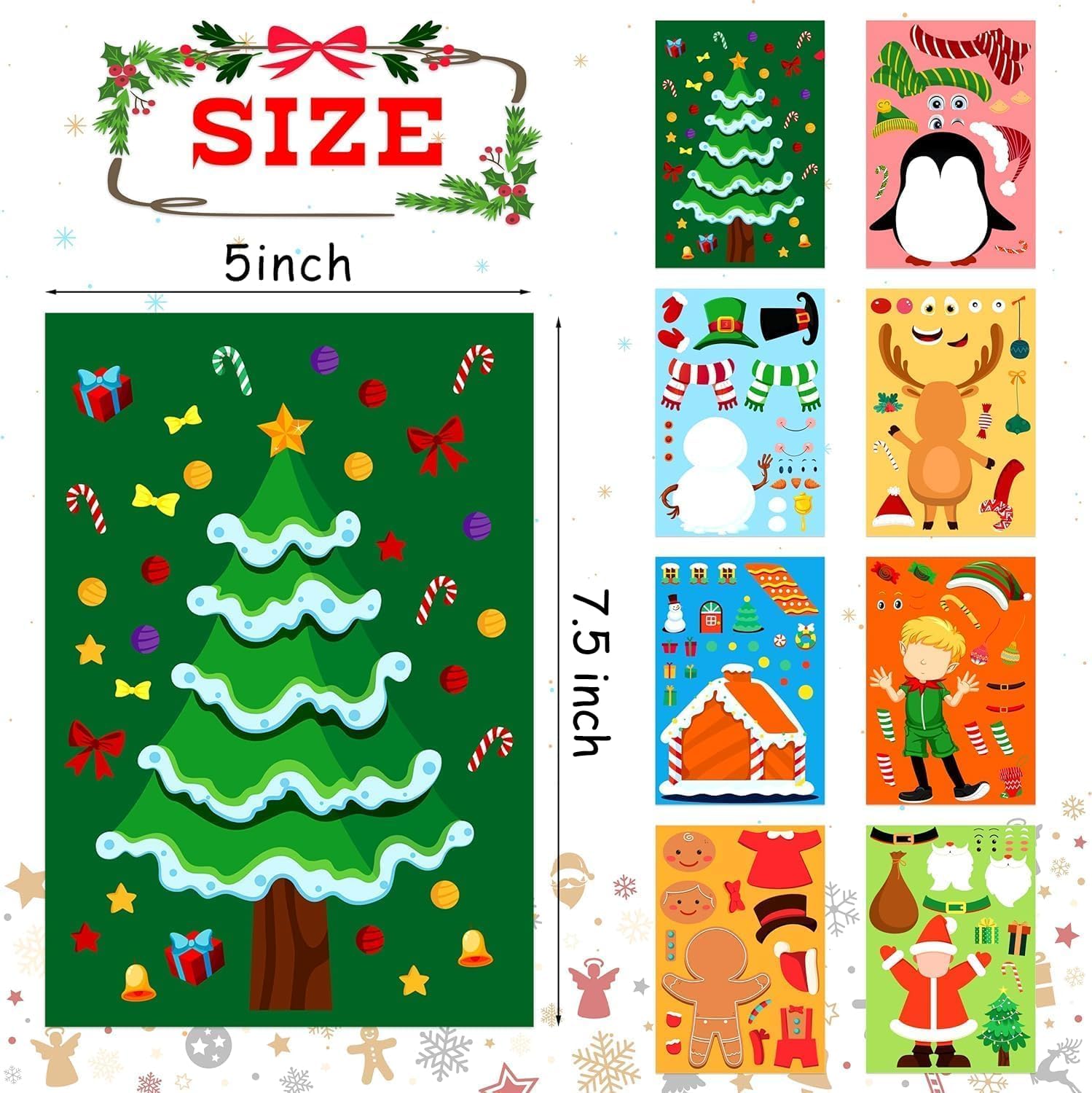 LINAYE 48 Sheets Christmas Stickers Crafts for Kids Toddlers, 8 Styles Make Your Own Stickers Goodie Treat Bag Stuffers Christmas Game Activities for Kids Toddlers Party Favors image 2