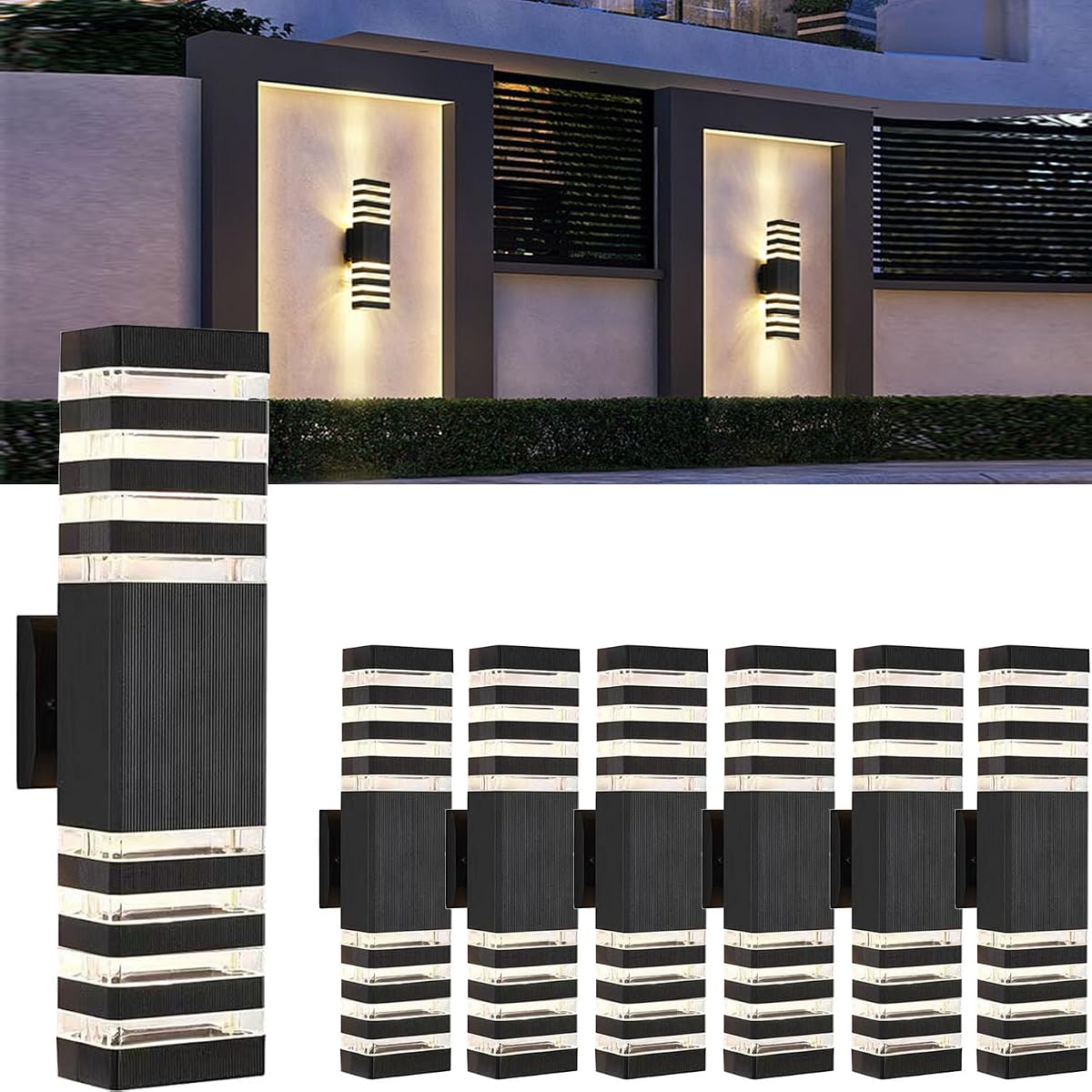 Yongjishun 6Pack 18inch LED Square Up & Down Wall Lights 24W Outdoor Wall Light