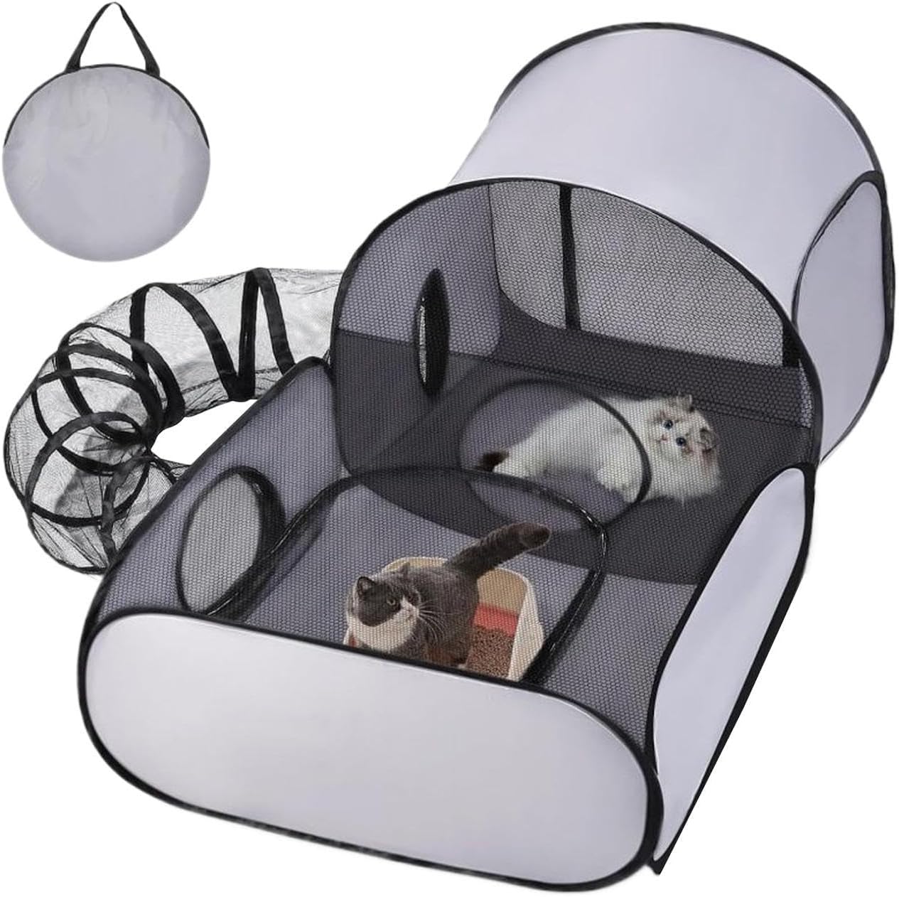Cat - Foldable Pet Enclosure Tent, Kitten Puppy Exercise Tunnel House with Breathable Mesh Panels Zipper Entry Design, Safe Activity Space Function, Ideal for Travel Outdoor Indoor Small Anima
