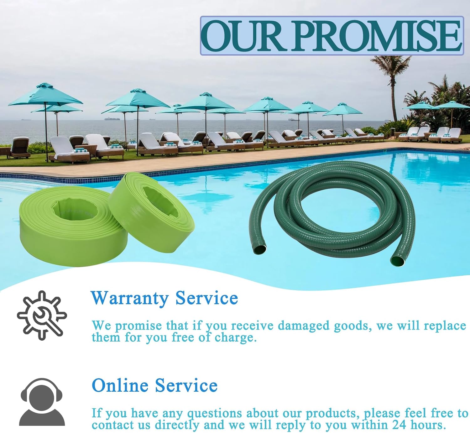 Eastrans 2‘’x20‘ Heavy Duty Green PVC Suction Hose,Discharge Hose Pump Kit,2" Inside Diameter, 20 ft Length