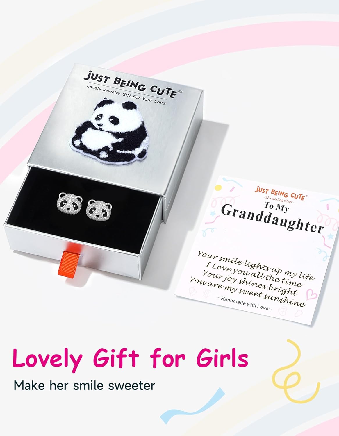 Panda Earrings Gifts, 925 Sterling Silver Cubic Zirconia Stud Earrings Hypoallergenic Cute Jewelry Valentine's Day Gifts for Granddaughter Daughter Sister - Image 6