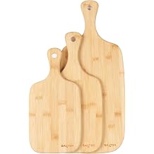Salter BW067321EU7 Bamboo Serving & Charcuterie Board Set, 3 Piece, 30, 35 & 45 cm Paddle Chopping Cutting Boards, Strong and Durable, Protect Kitchen Worktops, FSC Certified Bamboo