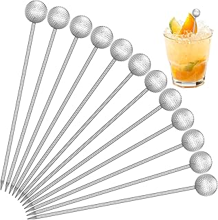 Honeydak Golf Party Decor 12 Pcs Metal Golf Ball Cocktail Picks 4.7 Inch Reusable Cocktail Stirrer Metal Picks for Drink Appetizers Sandwich Fruit Skewers Catered Events Buffet Party Holiday Supplies