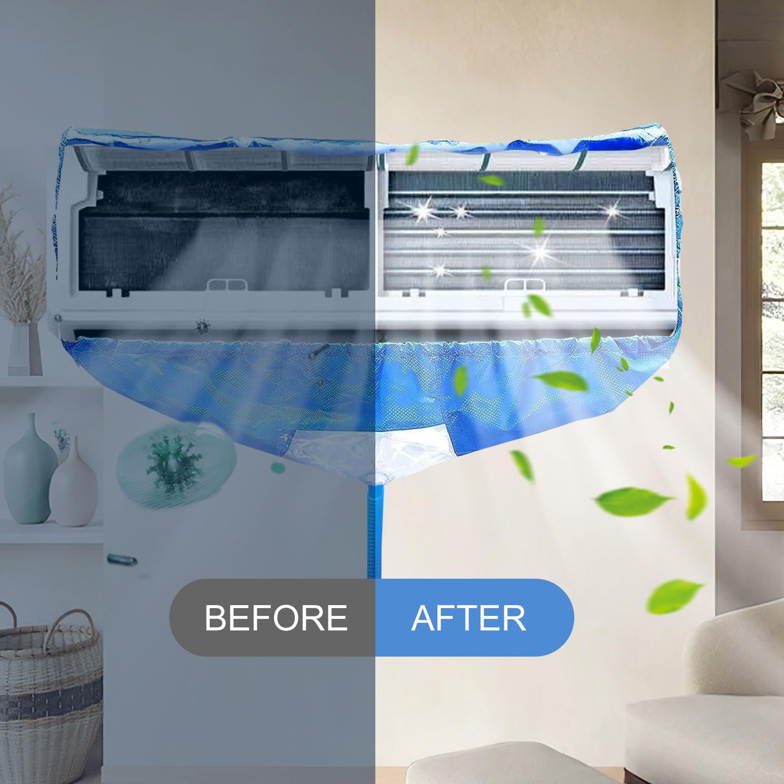 Sac de Nettoyage de Climatisation, Kit Nettoyage Mural Climatiseur, Climatiseur Murale Lavage Sac de Protection, Kit Nettoyage Climatisation avec Tuyau d'eau pour Unités AC divisées
