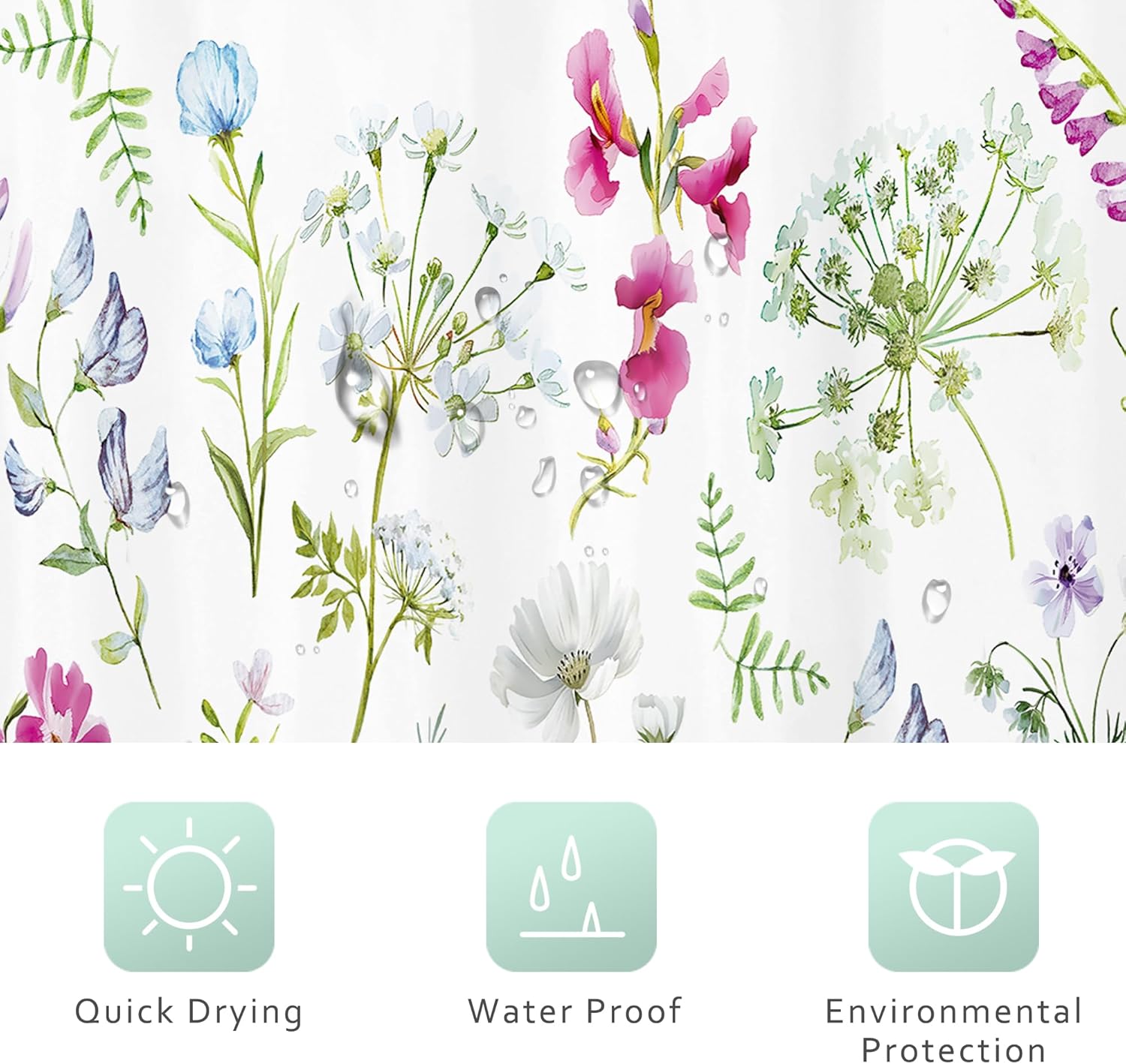 Riyidecor Extra Wide Floral Wildflowers Shower Curtain Clawfoot Tub 108Wx72H Inch 18 Pack Metal Hooks Herbs Botanical Plants Flower Wildflowers Decor Fabric Bathroom Polyester Waterproof RY-OISL