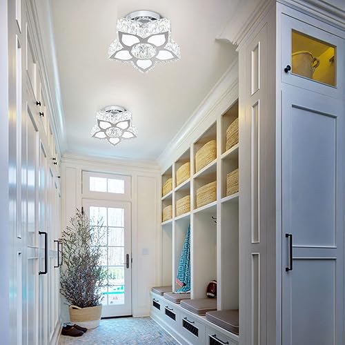 Miniatura 4 de FRIXCHUR Lámpara de Techo de Cristal Moderna Mini Candelabro Flor LED Lámpara de Techo de Montaje al Ras Accesorio de Iluminación para Comedor