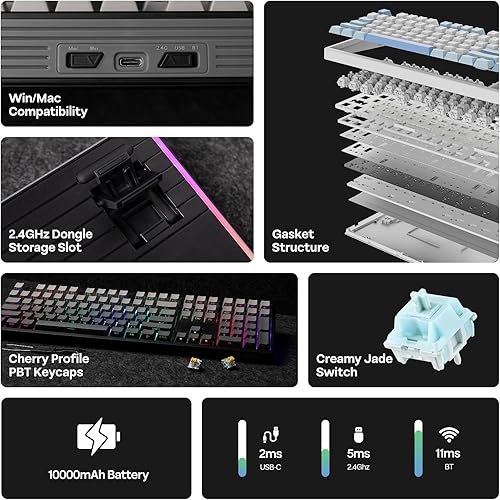 Miniatura 2 de EPOMAKER TH108 Teclado mecánico de tamaño completo, teclado inalámbrico para juegos con batería de 8000 mAh, junta cremosa, 108 teclas, intercambio