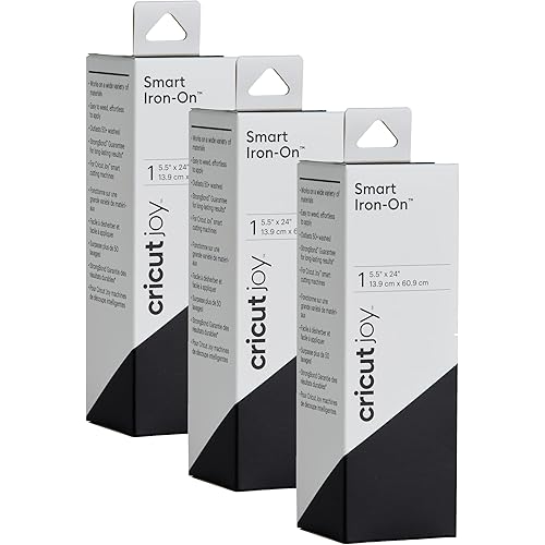 Cricut Joy Smart Iron On, Black - 3-Pack of 2ft Rolls (5.5"x24") Heat Transfer Vinyl for Joy Machine- Matless Cutting for Long cuts