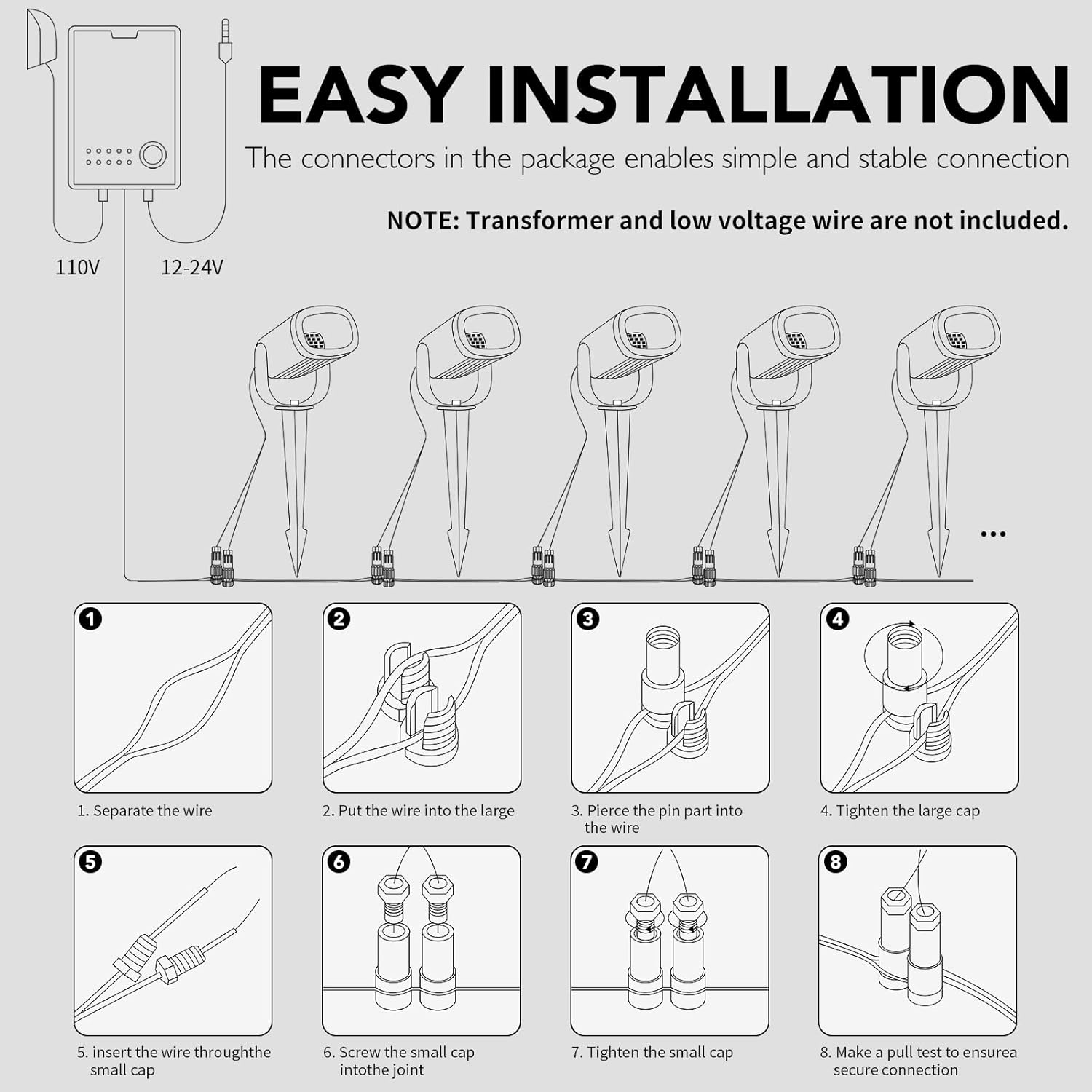 12W Low Voltage Landscape Lights 2700K Warm White LED Landscape Lighting IP65 Waterproof Spot Lights Outdoor Spotlights with Connectors for Garden Yard Tree, 8 Pack