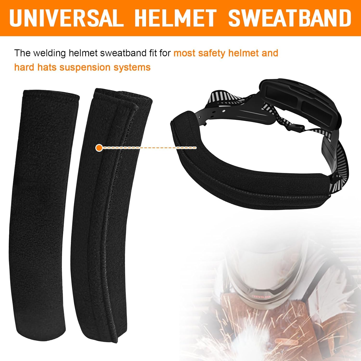 Welding Helmet Sweatband, Hard Hat Sweatbands, Welding Hood Headband, Welding Helmet Accessories Sweat Band Padding Liner Help Keeping Dry, Soft & Lightweight, Black, 3 Pack