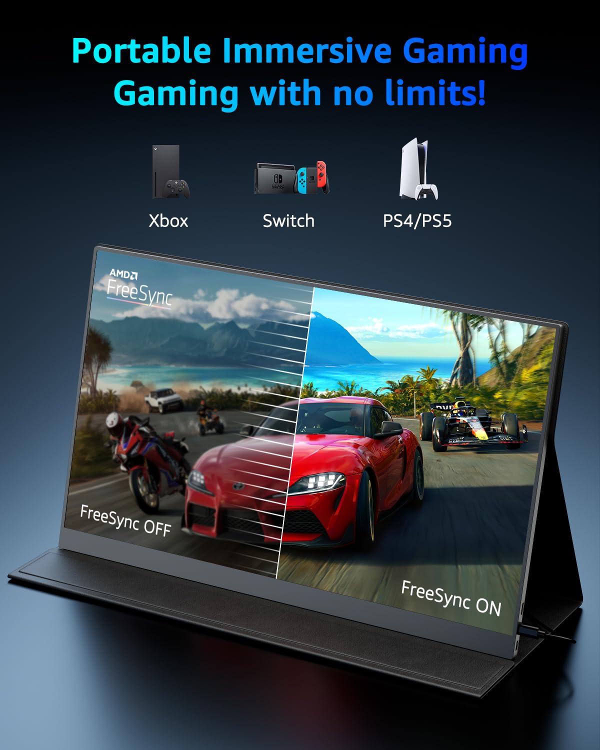 Yodoit Monitor portatile da 144 Hz, schermo ad alta frequenza di aggiornamento FHD da 16,1 pollici 1920 × 1080P, display IPS con porta USB di tipo C e altoparlanti integrati, con Smart Cover