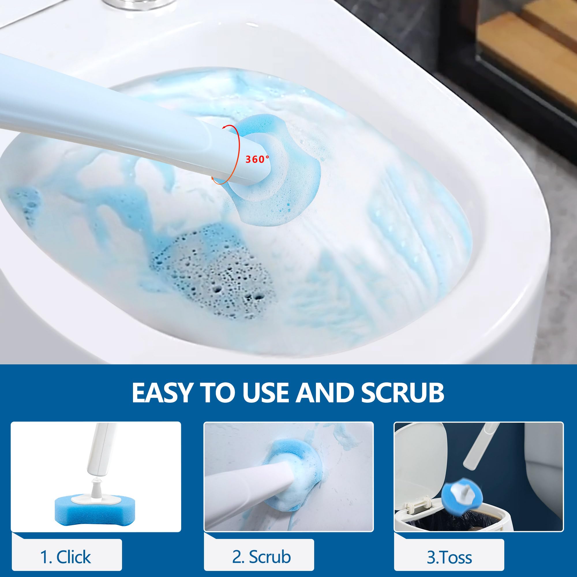 Escobilla de Inodoro desechable con 112 recambios, Varita y Soporte para Inodoro, Cepillo de Limpieza de Inodoro Blanco, Kit de Varita de Inodoro montado en la Pared, Repuesto de Cepillo de Inodoro