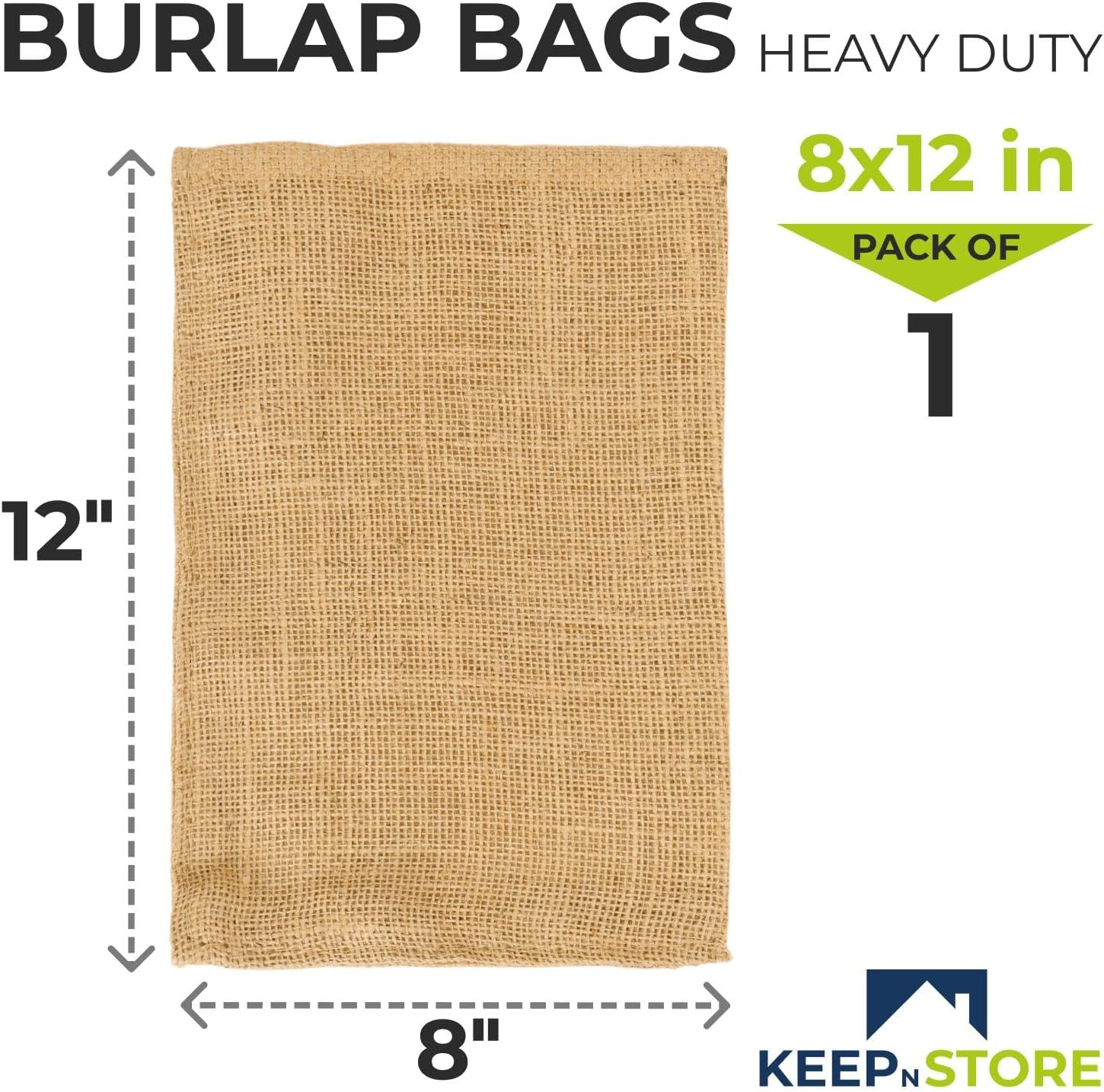 Burlap Storage Bag 8" x 12", Pack of 1 – Natural Jute Gunny Sack for Storage of Vegetables, Gardening & Farm Use, Breathable Heavy-Duty Burlap Bags