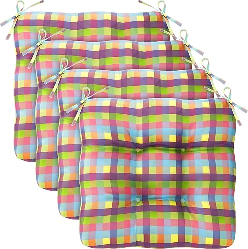 Vista 16 de Geetery Paquete de 4 Cojines para Silla de Comedor, Almohadillas de Asiento de Cocina con Lazos a Cuadros Buffalo Suaves y Cómodas, Almohadillas